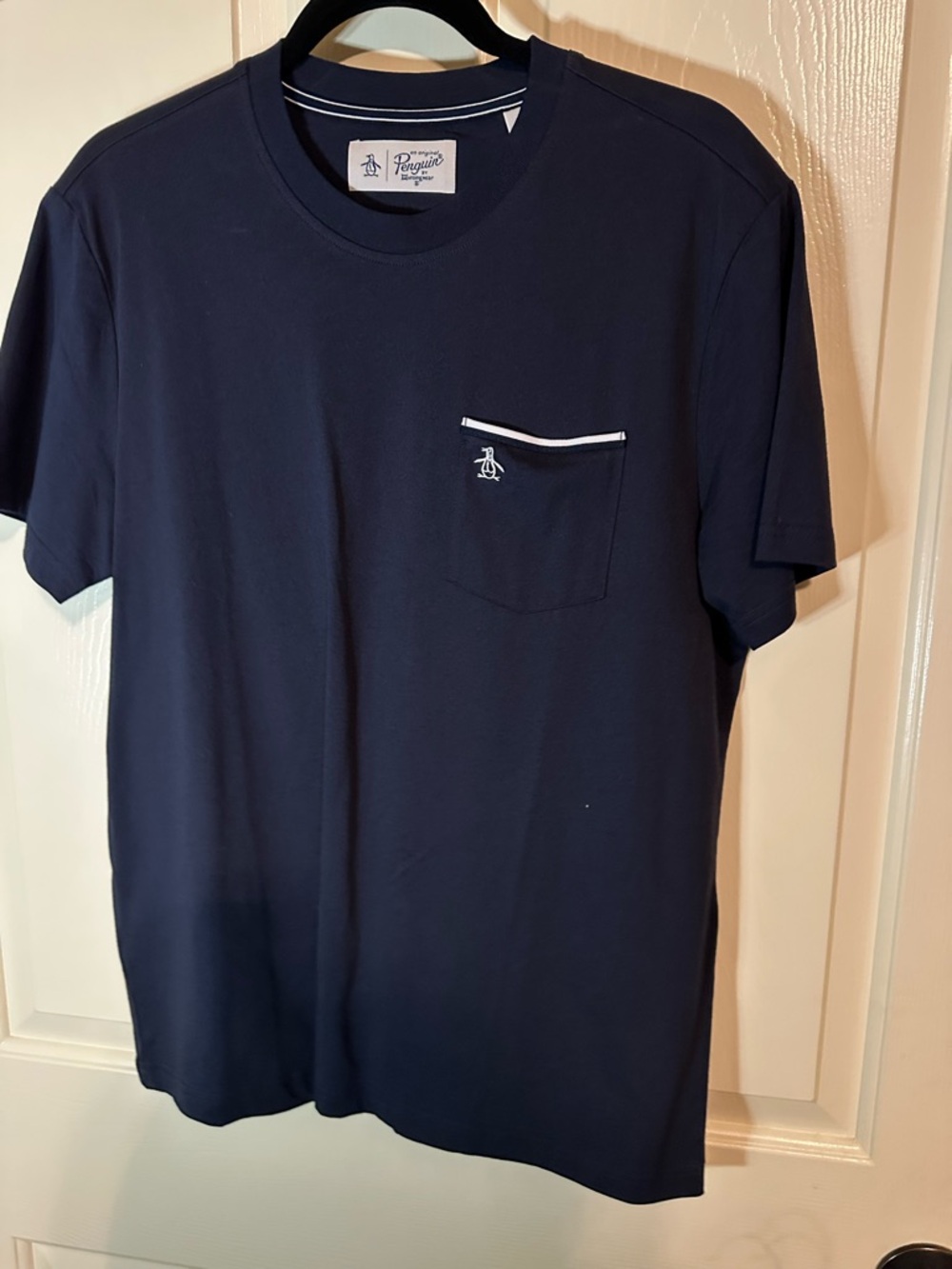 Original Penguin Dark Navy Pocket Tee with White Trim & White Tee with Blue Trim - Picture 3 of 9